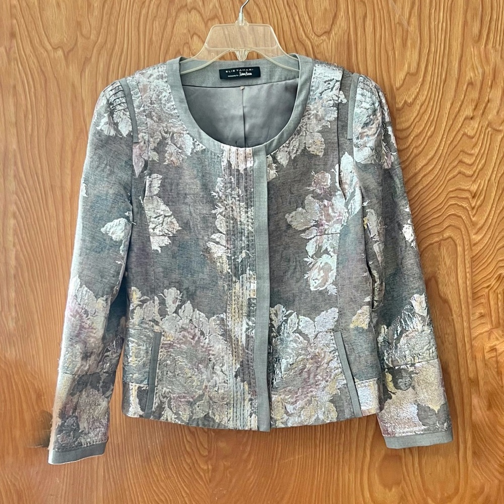 Elie Tahari wool blend metallic jacquard formal jacket
